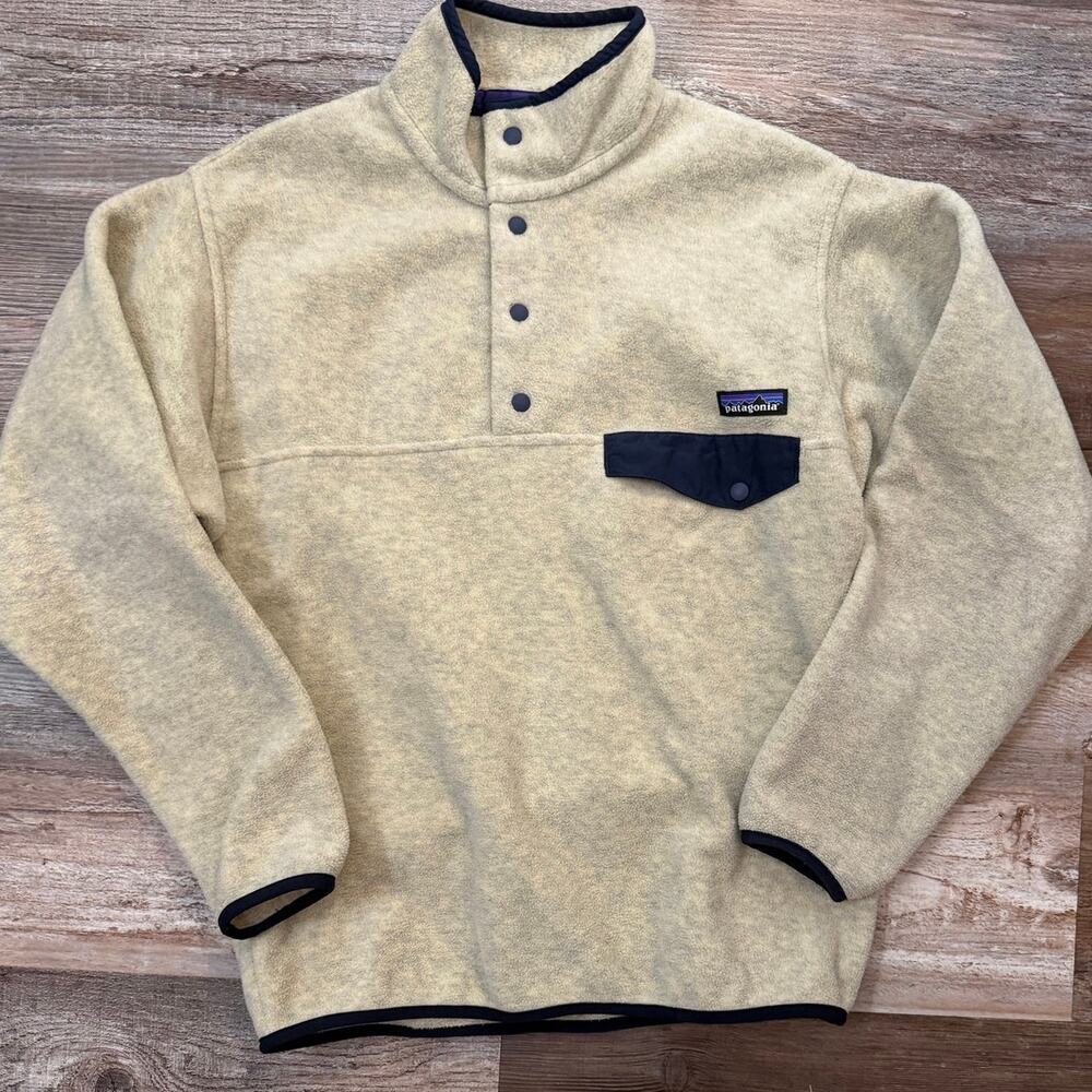 Patagonia Synchilla Snap-T Pullover Style #25450 in Oat and Navy mens Small EUC